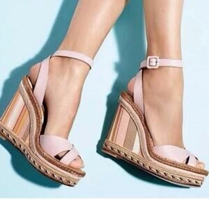 VALENTINO GARAVANI Canvas Native Couture 1975 Espadrille Wedge Sandals Rose